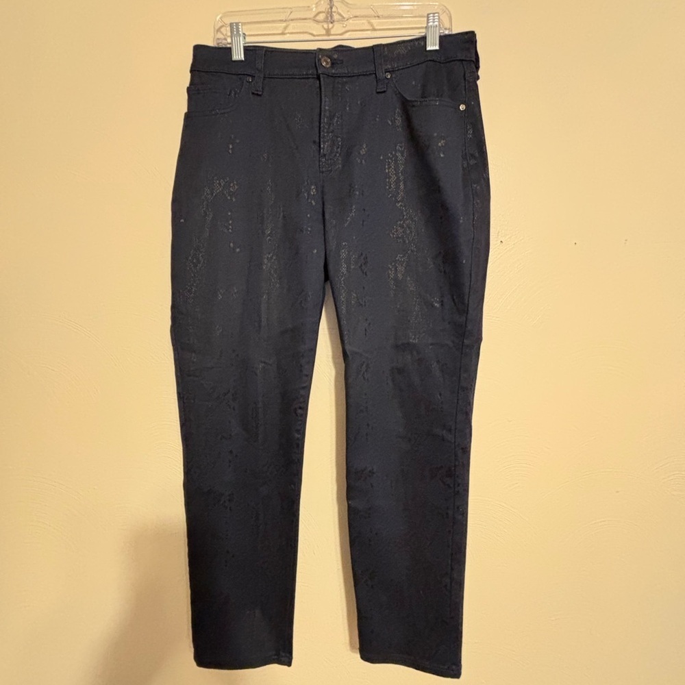Chico’s 1.5R Coated Snakeskin Print Skinny Jeans Navy Blue Cropped Ankle 10